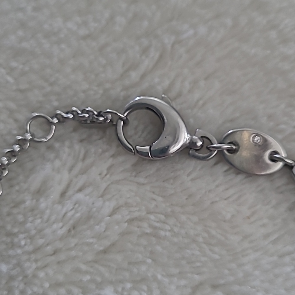 Fossil Silver Tone Cross Bracelet Beaded Chain Adjustable Crystal Accent Dainty - Picture 3 of 10